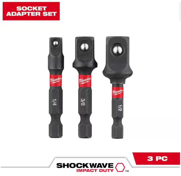 48-32-5033 Milwaukee SHOCKWAVE Impact Duty 1/4" HEX Shank Socket Adapter Set - 3 PC