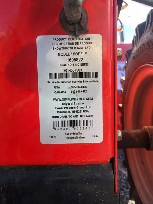 Simplicity L1528E 1695822 Residential Two Stage 28'' Snow Blower