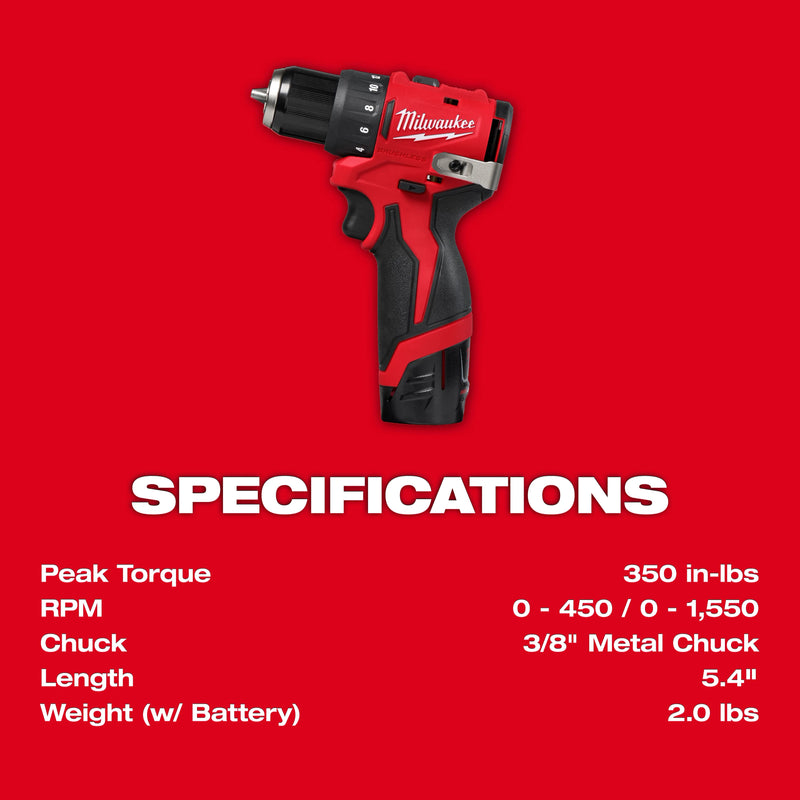 3401-22 Milwaukee M12 Subcompact Brushless 3/8" Drill / Driver Kit