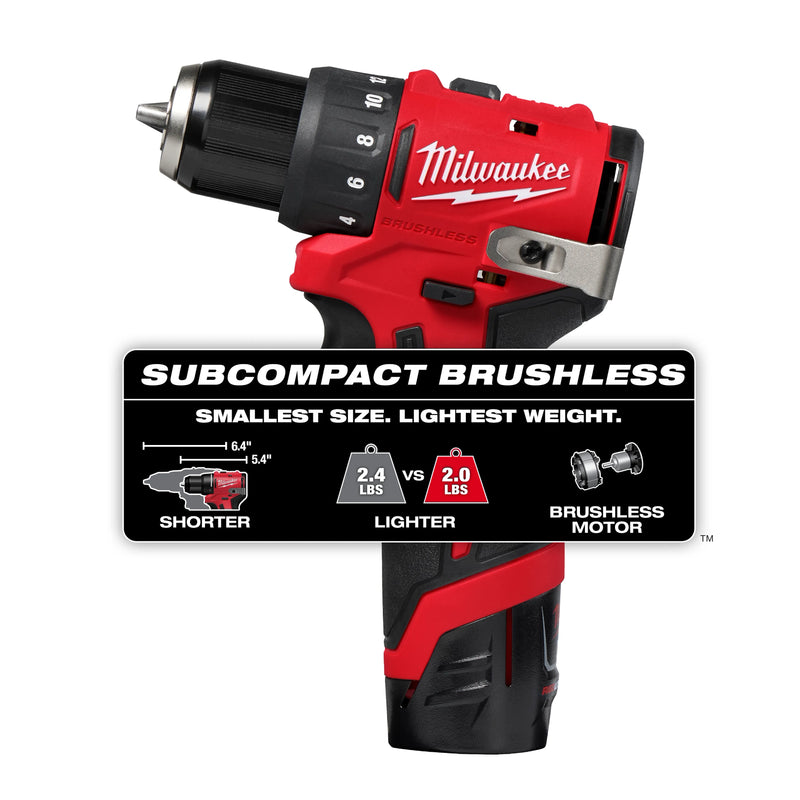 3401-22 Milwaukee M12 Subcompact Brushless 3/8" Drill / Driver Kit