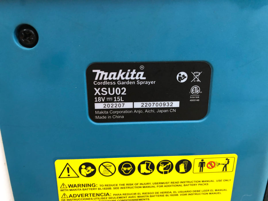 XSU02Z 18V Makita LXT® Cordless 4 Gallon Backpack Sprayer, Tool Only