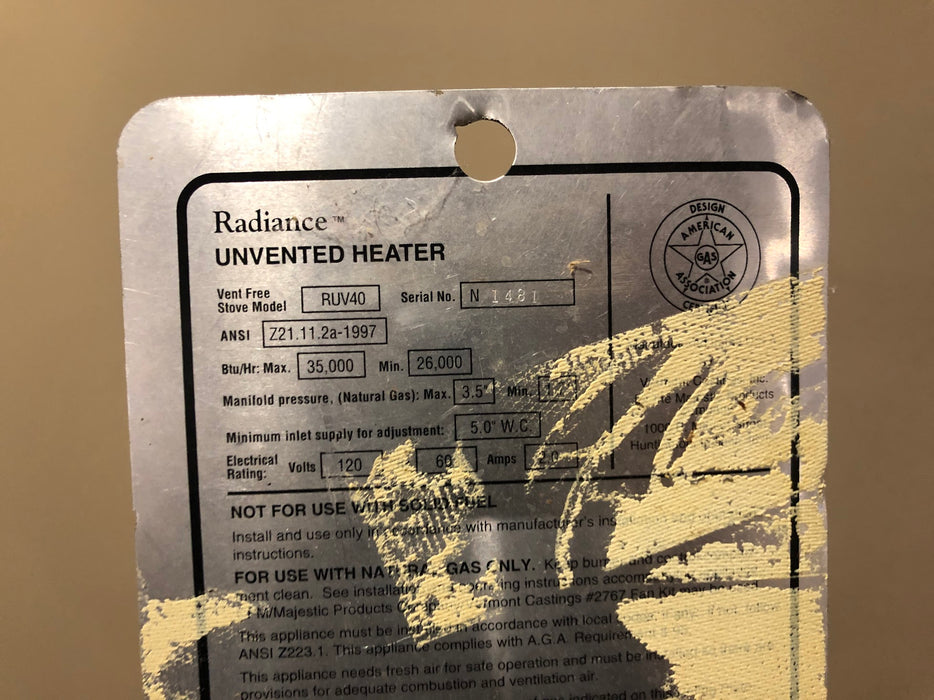 RUV40 Vermont Castings Radiance Unvented 35,000 BTU Gas Fireplace