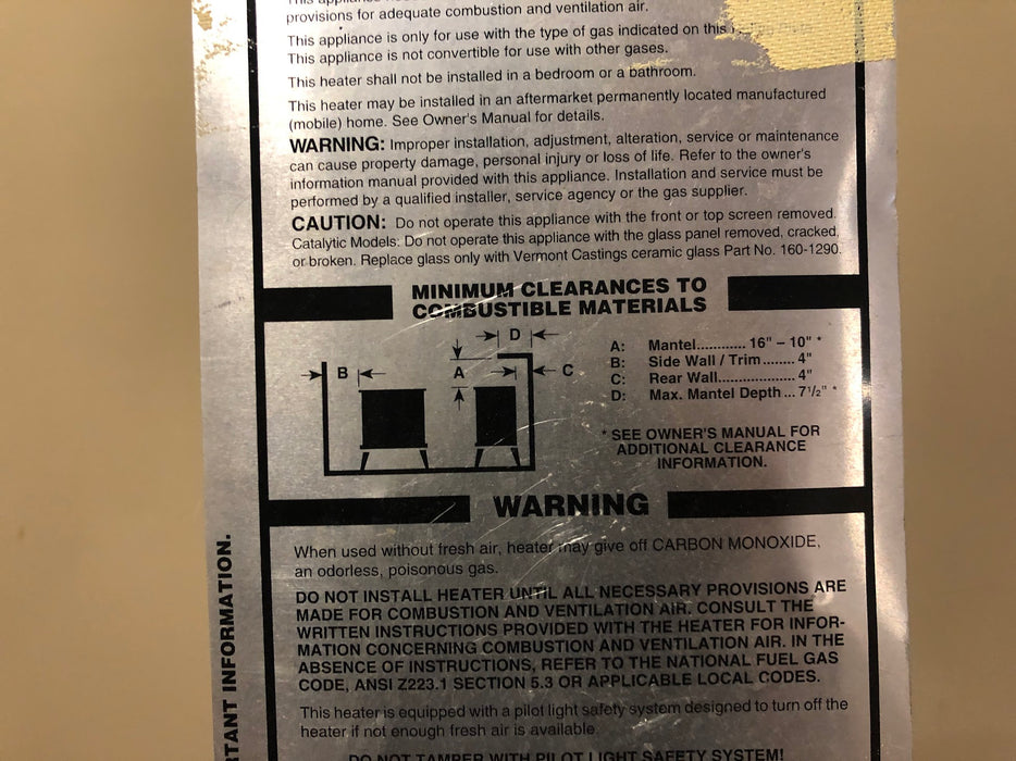 RUV40 Vermont Castings Radiance Unvented 35,000 BTU Gas Fireplace