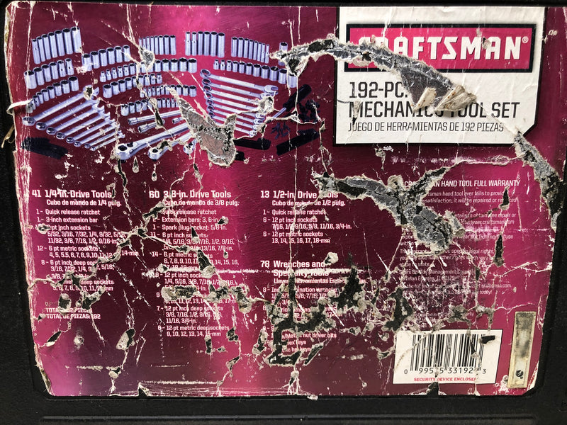 33192 Craftsman 192pc Mechanics Tool Set + Tri-Fold Case - Sockets - Wrenches