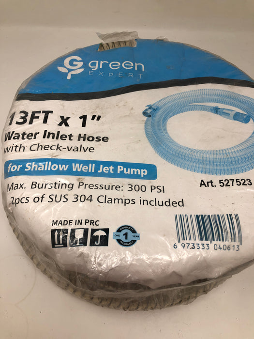 527523 Green Expert 13'x1" Water Inlet Hose w/ Check Valve