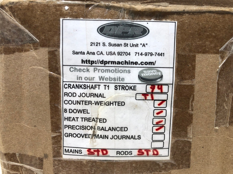 DPR Deluxe Crankshaft - T1 - 74mm Stroke - 8 Dowel - Rod Journal +2