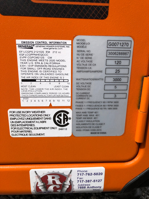 G0071270 Generac iQ3500 Generator (Like New)