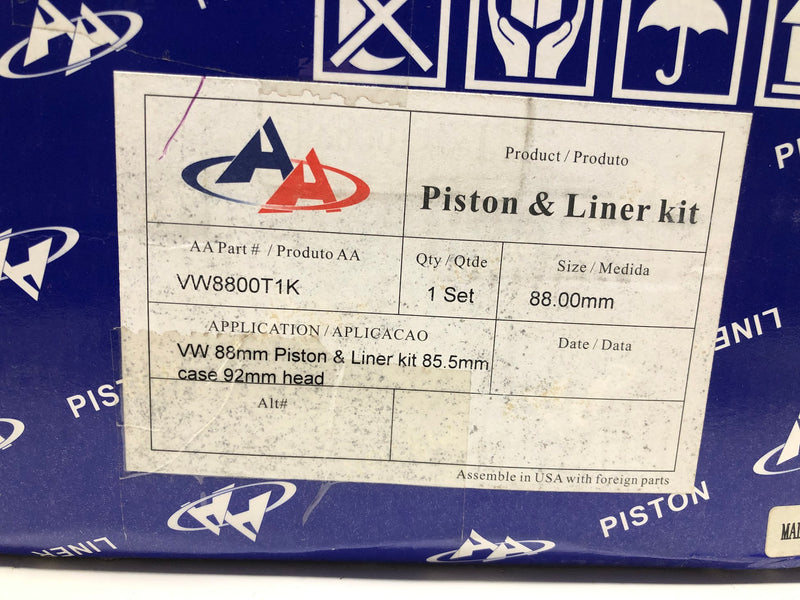 VW8800T1K AA Performance Products Machine-In Piston & Cylinder Set - 88mm x 69mm