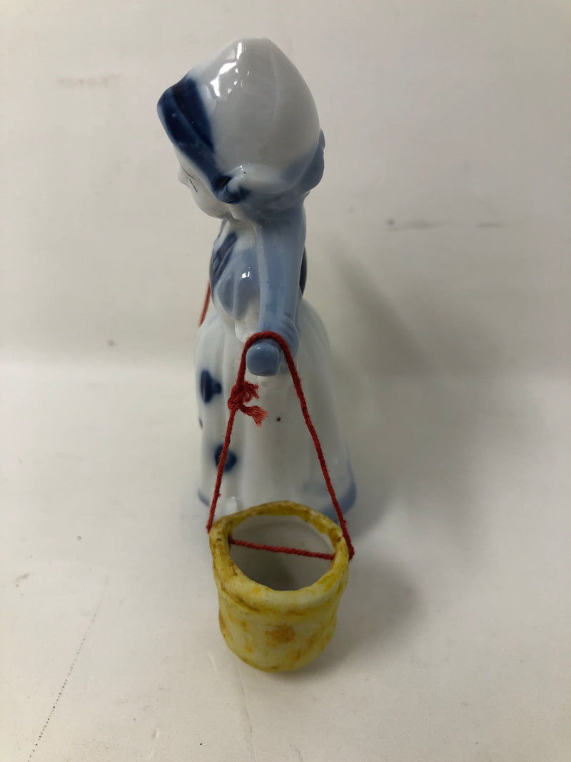Vintage Japan Dutch Boy Girl Blue White Pail Milk Maid Water Buckets Yoke