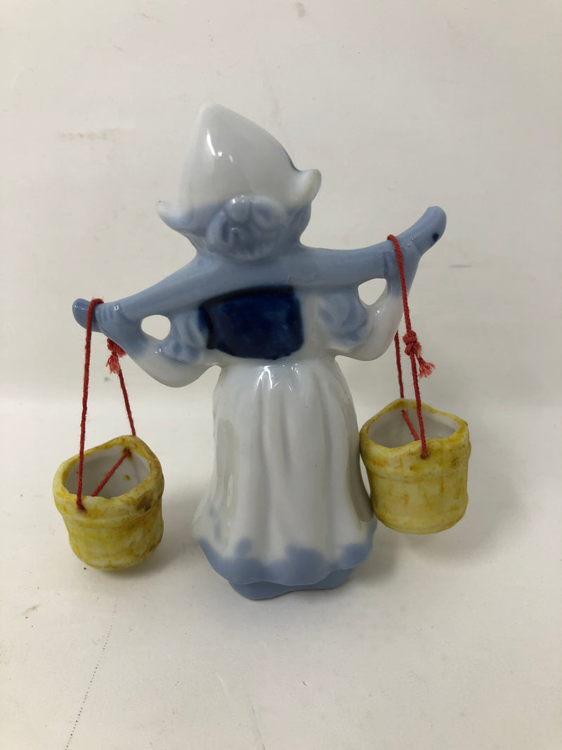 Vintage Japan Dutch Boy Girl Blue White Pail Milk Maid Water Buckets Yoke