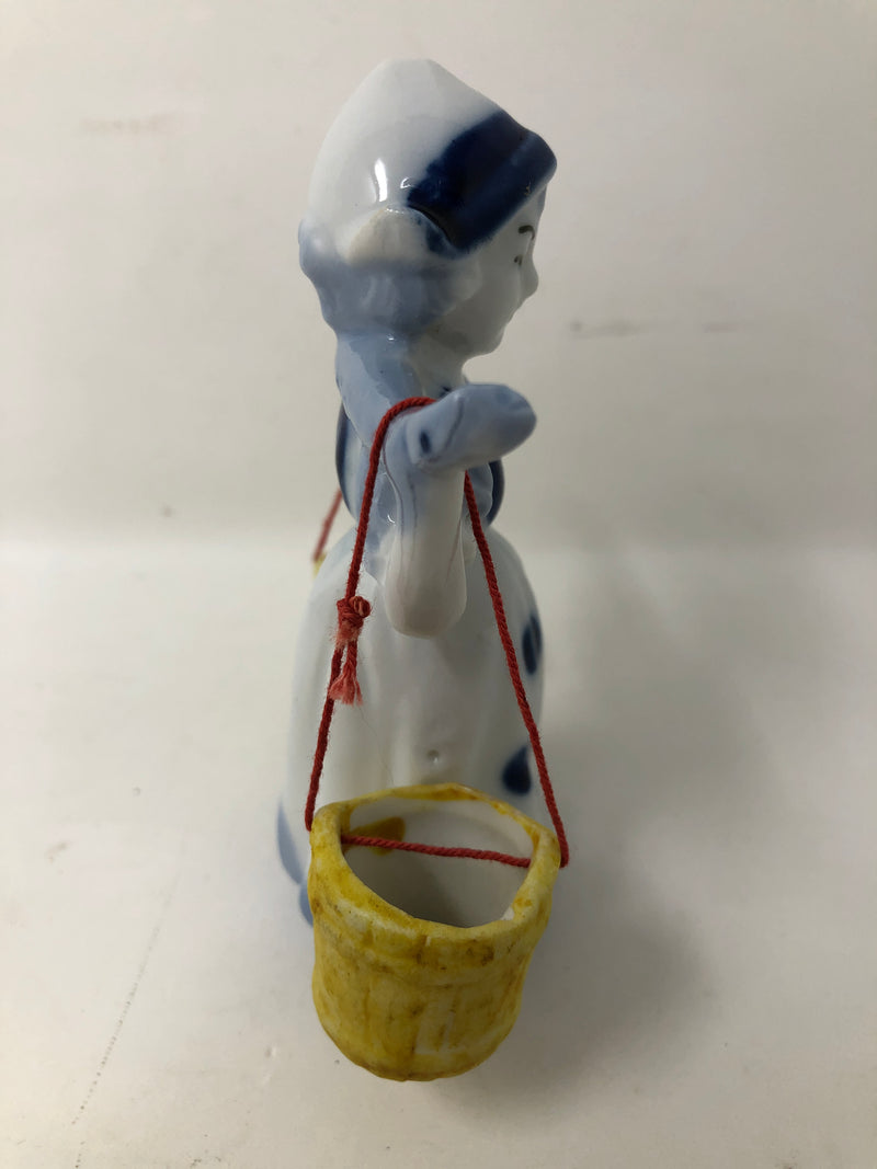 Vintage Japan Dutch Boy Girl Blue White Pail Milk Maid Water Buckets Yoke