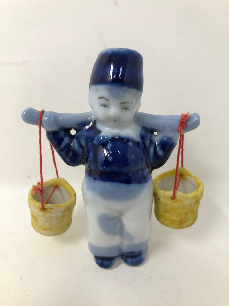 Vintage Japan Dutch Boy Girl Blue White Pail Milk Maid Water Buckets Yoke