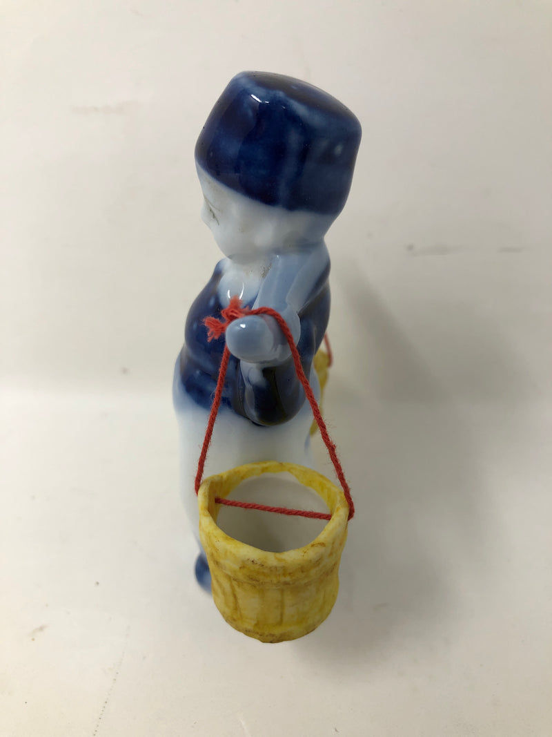 Vintage Japan Dutch Boy Girl Blue White Pail Milk Maid Water Buckets Yoke