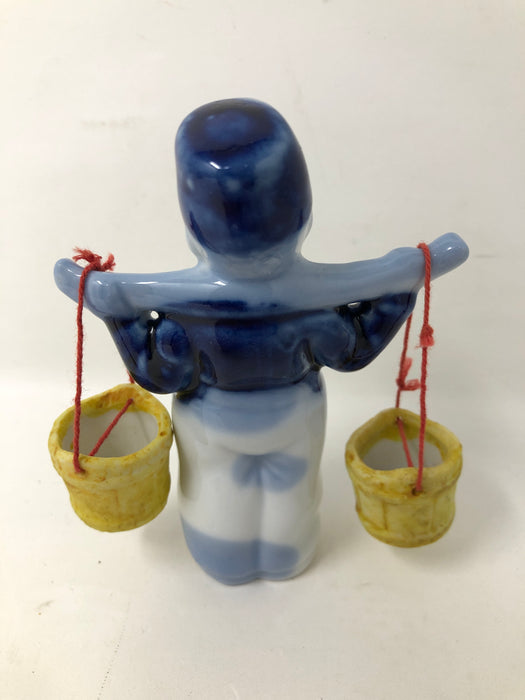Vintage Japan Dutch Boy Girl Blue White Pail Milk Maid Water Buckets Yoke