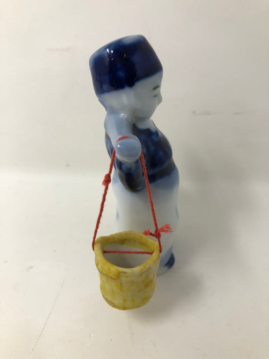 Vintage Japan Dutch Boy Girl Blue White Pail Milk Maid Water Buckets Yoke