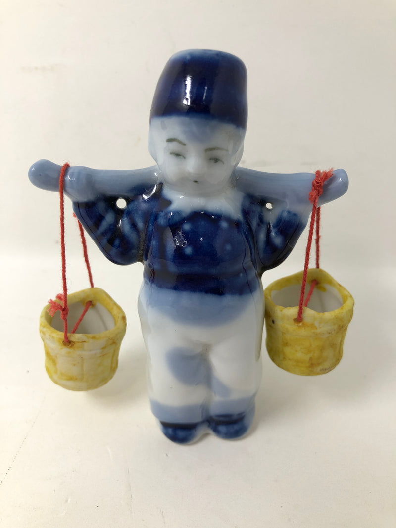 Vintage Japan Dutch Boy Girl Blue White Pail Milk Maid Water Buckets Yoke