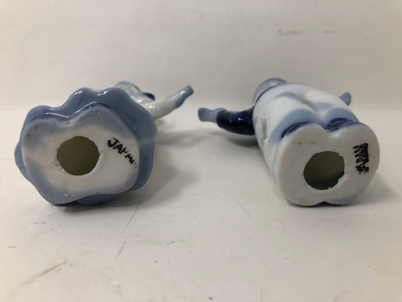 Vintage Japan Dutch Boy Girl Blue White Pail Milk Maid Water Buckets Yoke