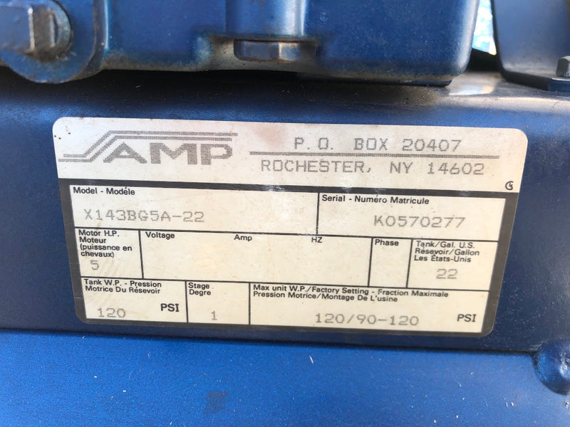 X143BG5A-22 AMP Air Compressor - 22 Gal - 5HP - 90-120 PSI - Used