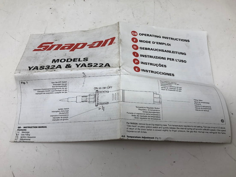 YAS22A Snap-On Butane Soldering Iron Kit - Tips & Case