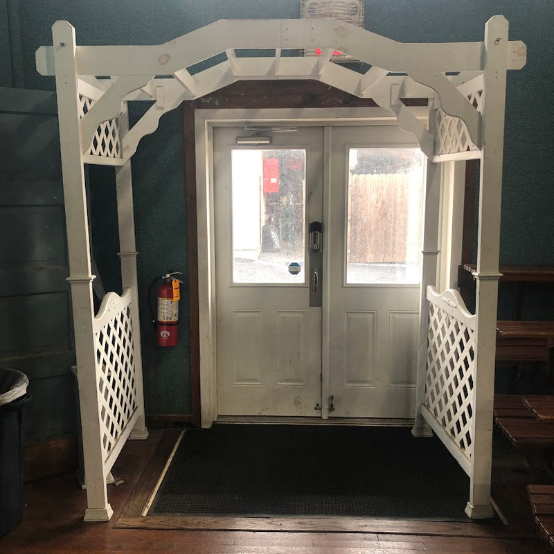 White Wooden Arbor with Lattice Panels - Wedding - Garden