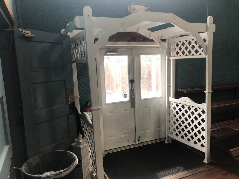 White Wooden Arbor with Lattice Panels - Wedding - Garden