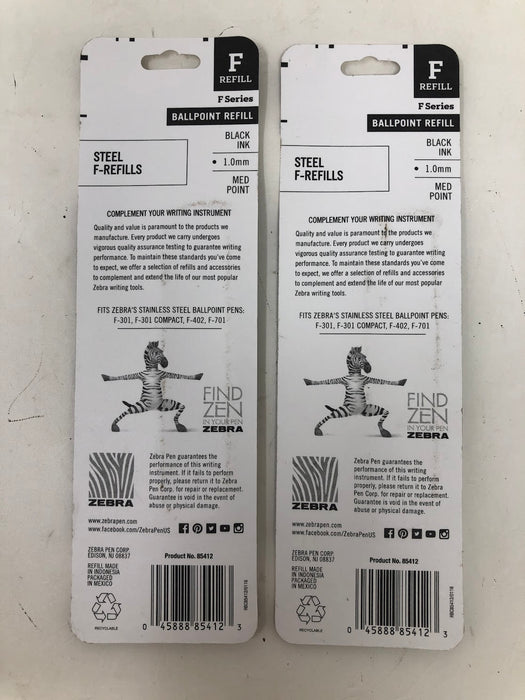 85412 Zebra Steel F-Refills Black Ink 1.0mm Ballpoint Refills (x2)