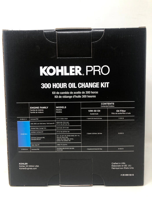 25 850 02-S Kohler 300 Hour Oil Change Kit (2 Quart)