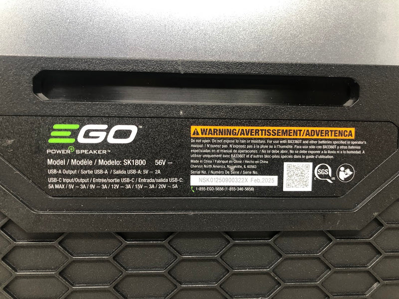 SK1800 EGO POWER+ 180W 56V Bluetooth Speaker - Tool Only - USED