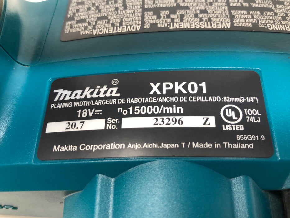 XPK01 Makita 18V LXT® Lithium‑Ion Cordless 3‑1/4" Planer, Tool Only