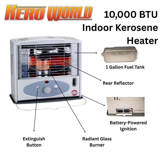 KW-11F Kero World 10,500 BTU Kerosene Indoor Heater Radiant