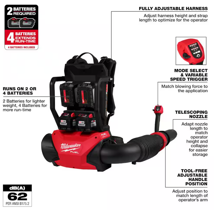 3009-24HD Milwaukee M18 Fuel Dual Battery Backpack Blower Kit