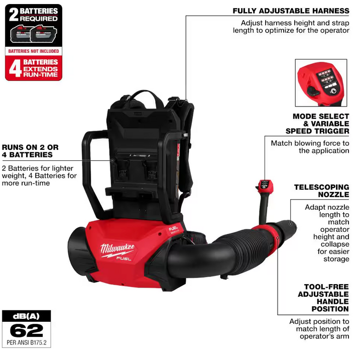 3009-20 Milwaukee M18 Fuel Dual Battery Backpack Blower (Tool Only)