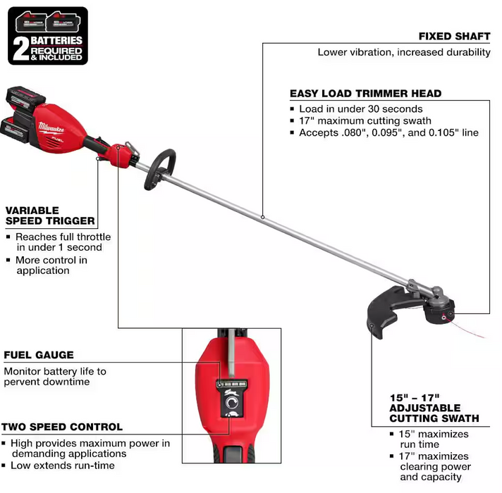 3006-22 Milwaukee M18 Fuel 17" Dual Battery String Trimmer Kit