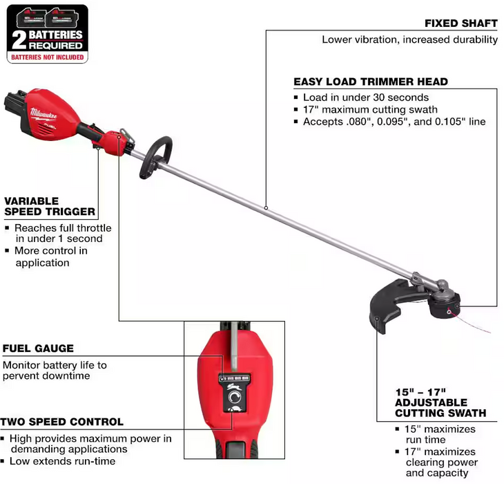 3006-20 Milwaukee M18 Fuel 17" Dual Battery String Trimmer (Tool Only)