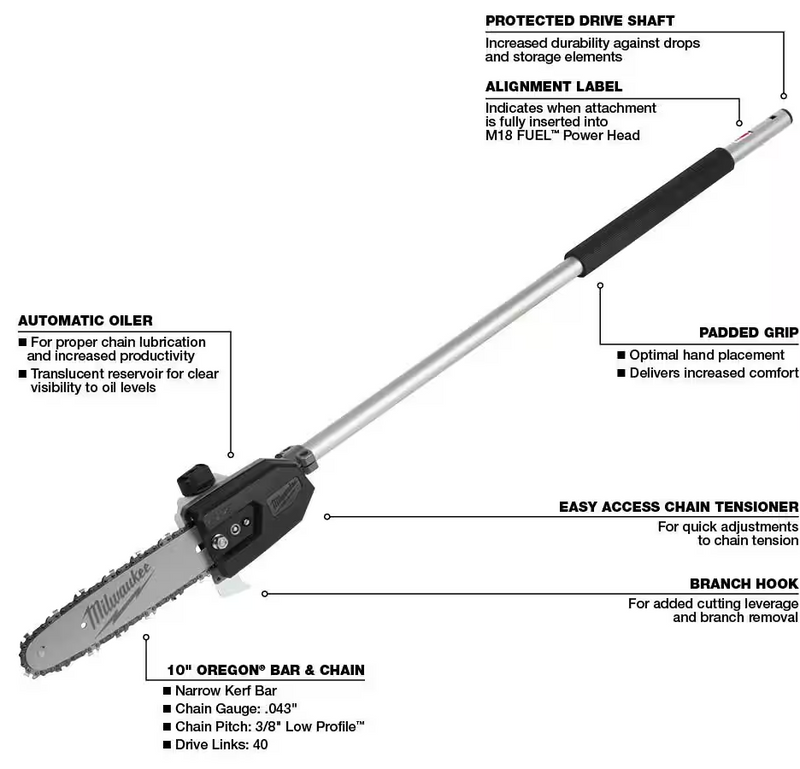 49-16-2720 Milwaukee M18 Fuel QUIK-LOK 10" Pole Saw Attachment