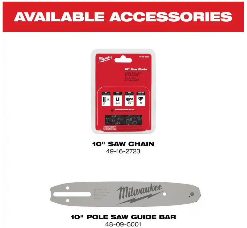 49-16-2720 Milwaukee M18 Fuel QUIK-LOK 10" Pole Saw Attachment