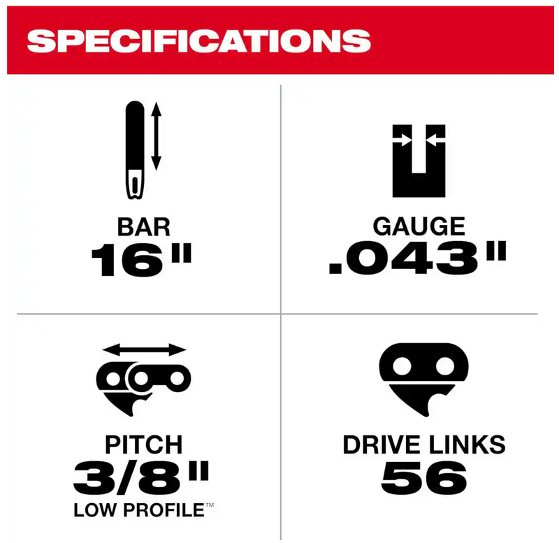 48-09-3001 Milwaukee 16" Chain Saw Guide Bar