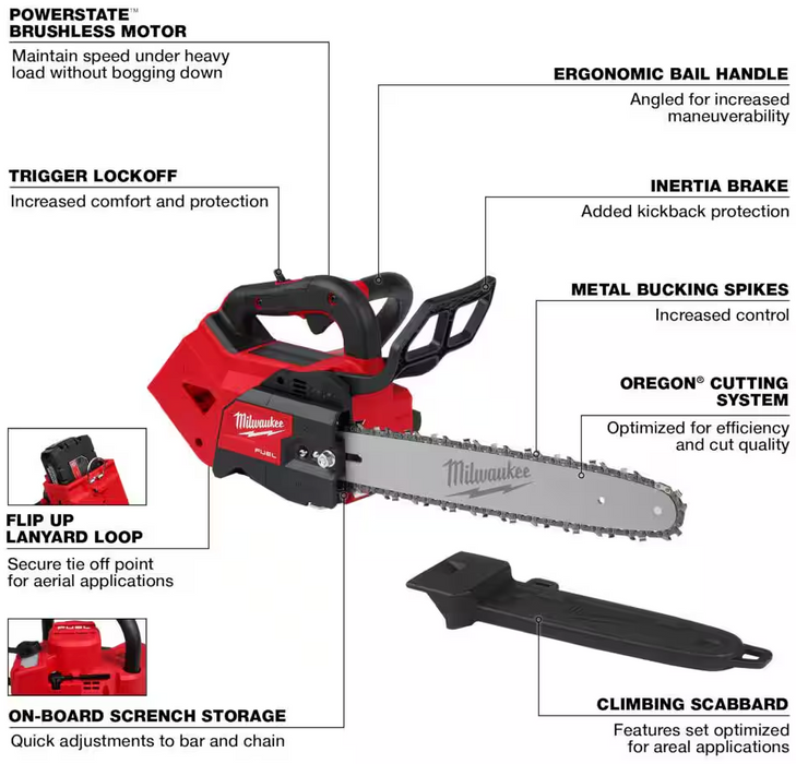 2826-20T Milwaukee M18 Fuel 14" Top Handle Chain Saw (Tool Only)