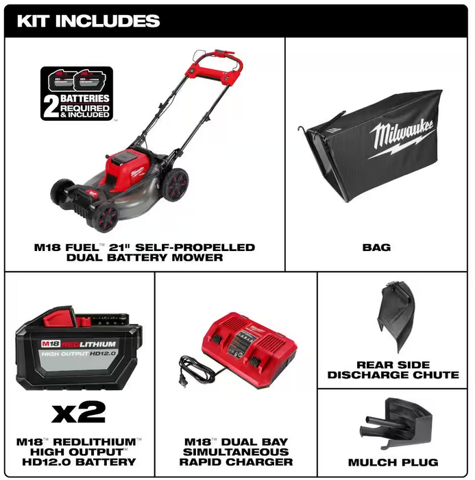 2823-22HD Milwaukee M18 Fuel 21" Self Propelled Dual Battery Mower Kit