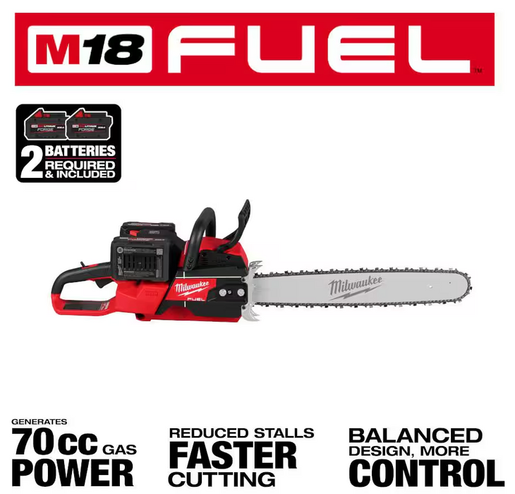 2827-22 Milwaukee M18 Fuel 20" Dual Battery Chainsaw Kit