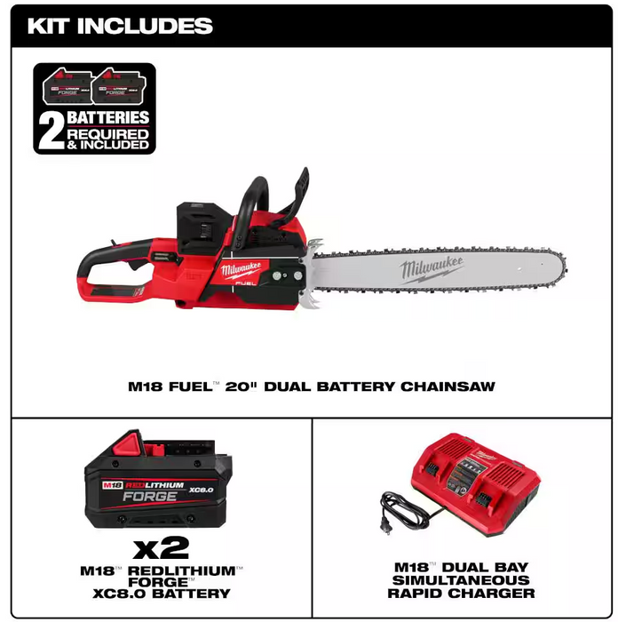 2827-22 Milwaukee M18 Fuel 20" Dual Battery Chainsaw Kit