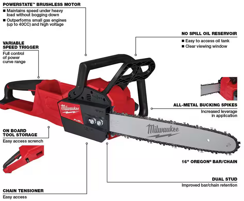 2727-20 Milwaukee M18 Fuel 16" Chain Saw (Tool Only)