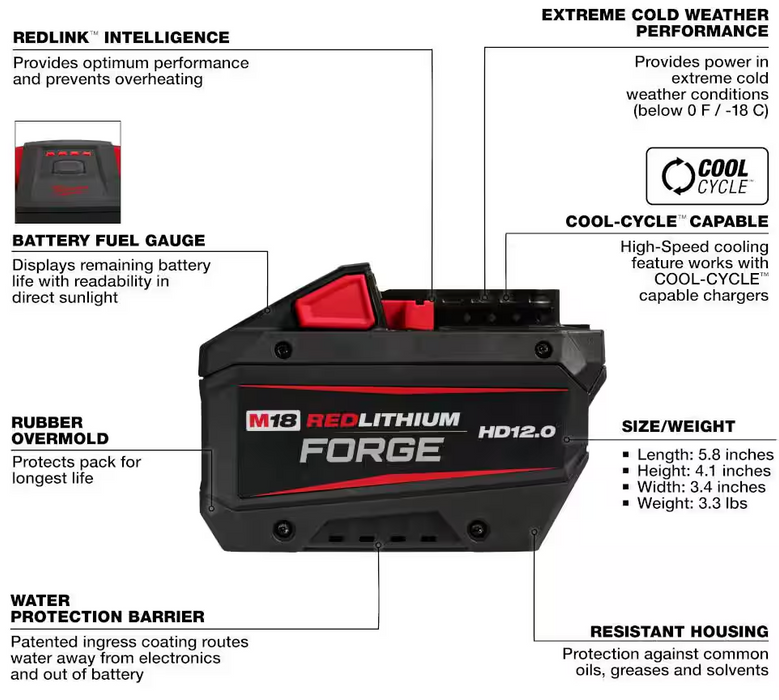 48-11-1813 Milwaukee M18 REDLITHIUM FORGE HD 12 AH Battery Pack