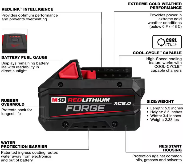 48-11-1881 Milwaukee M18 REDLITHIUM FORGE XC 8.0 AH Battery Pack