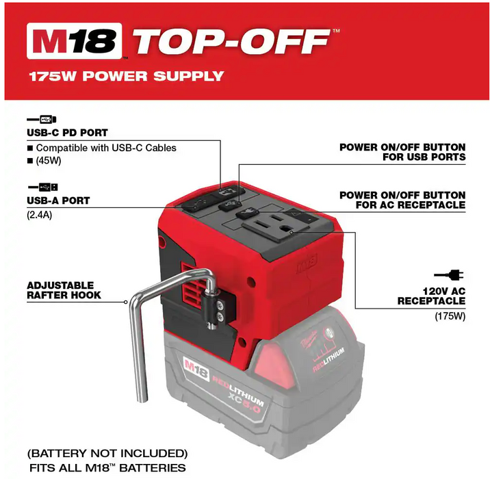 2846-20 Milwaukee M18 Top Off Power Supply