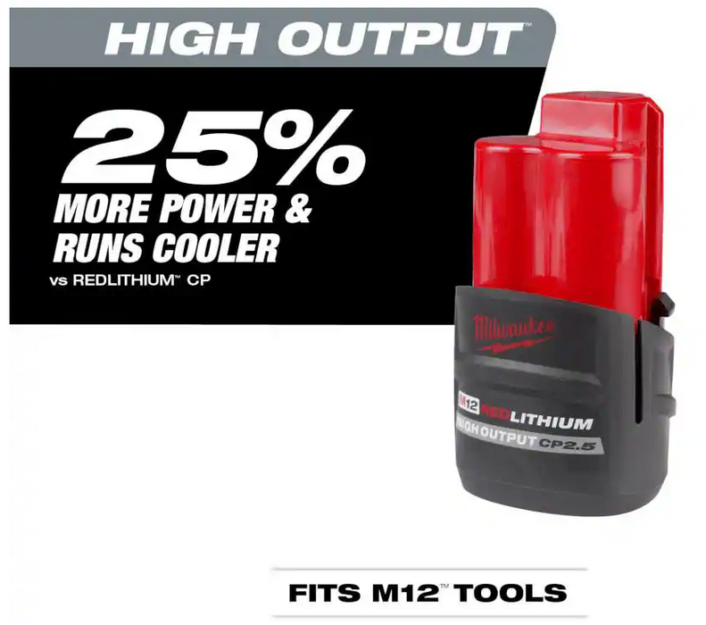 48-11-2425 Milwaukee M12 HIGH OUTPUT CP 2.5 AH Battery Pack