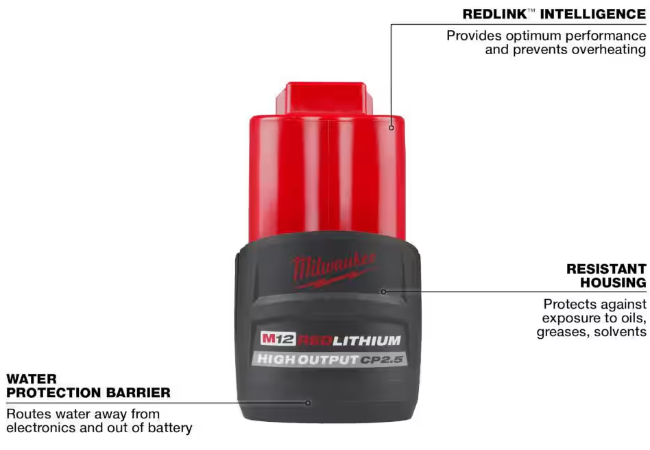 48-11-2425 Milwaukee M12 HIGH OUTPUT CP 2.5 AH Battery Pack