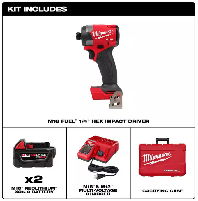 2953-22 Milwaukee M18 Fuel 1/4" Hex Impact Driver Kit