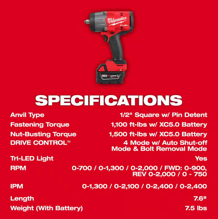 2967-22 Milwaukee M18 Fuel 1/2" High Torque Impact Wrench w/ Friction Ring Kit