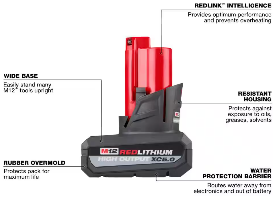 48-11-2450 Milwaukee M12 REDLITHIUM HIGHOUTPUT XC 5.0 AH Battery Pack